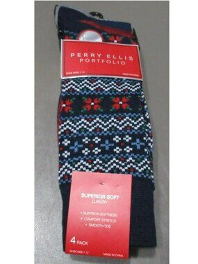 Perry Ellis Men's 4-Pack Holiday Novelty Socks, Multicolor, Shoe Size 7-12